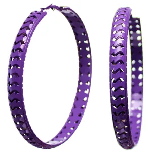 Purple Large Cutout Round Hoop Earrings