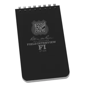Rite in the Rain Top Spiral 3 x 5 Field Interview Polydura NotebooK Field Interview Form/Notes Black