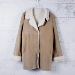 Sag Harbor Vintage Tan Suede Coat Womens Large Faux Fur Lined Oversized Mid-Leng
