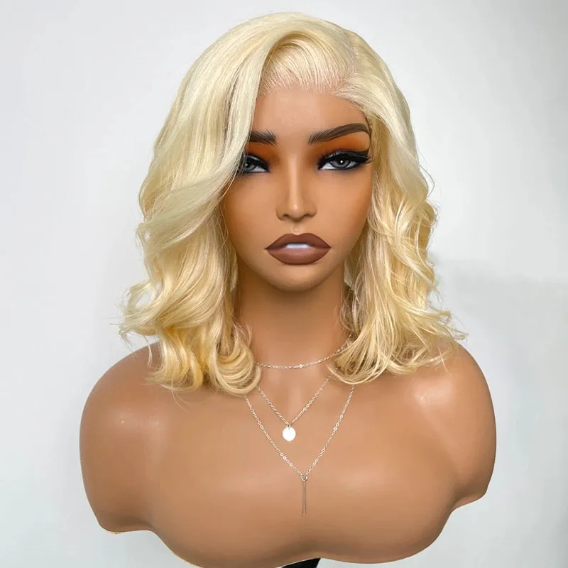 Salon Body Wave Blonde 613 5x5 Closure Transparent Lace Bob Wig 100% Virgin Human Hair