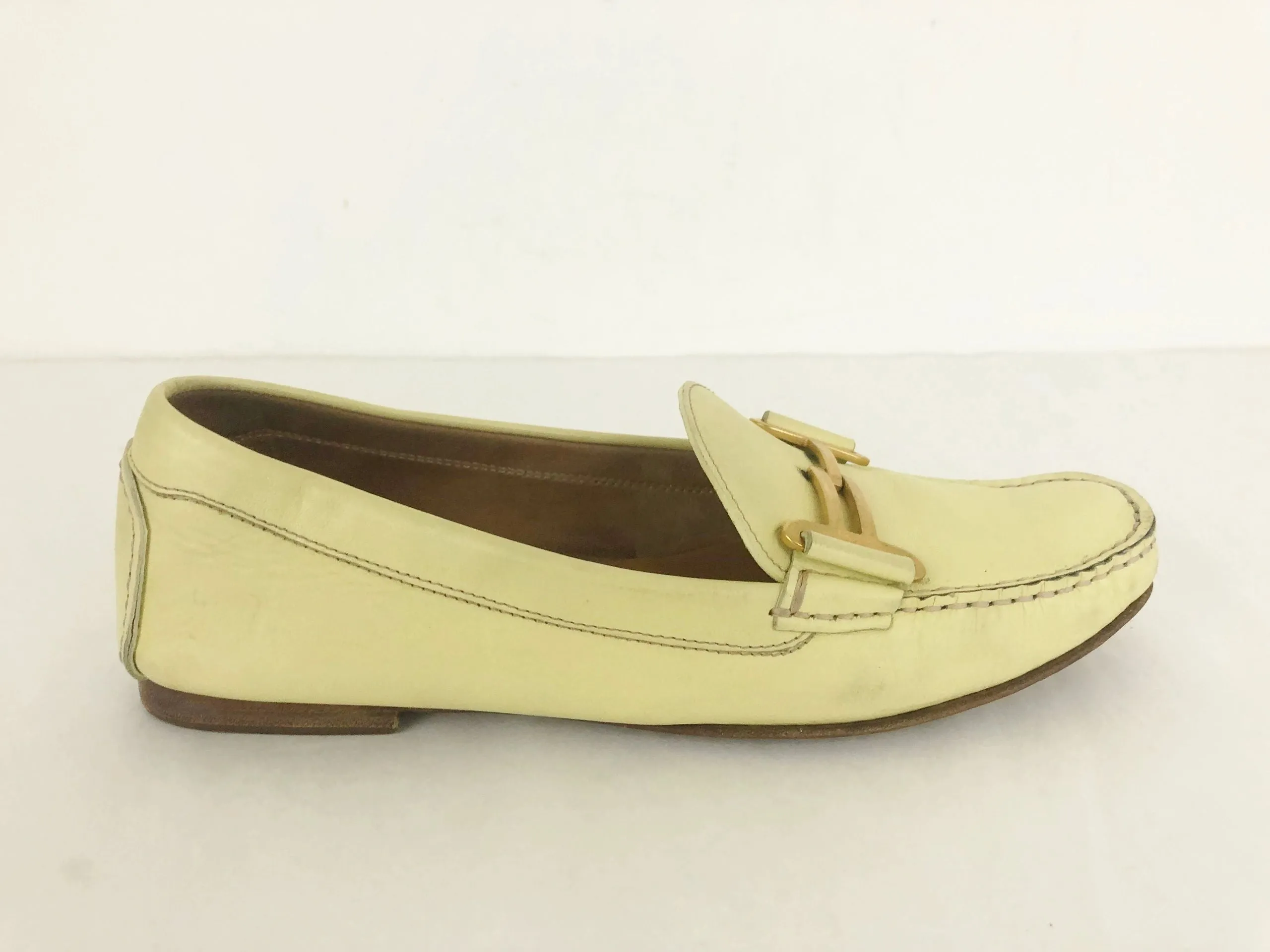 Salvatore Ferragamo Yellow Leather Loafer Size 38 It (8 Us)