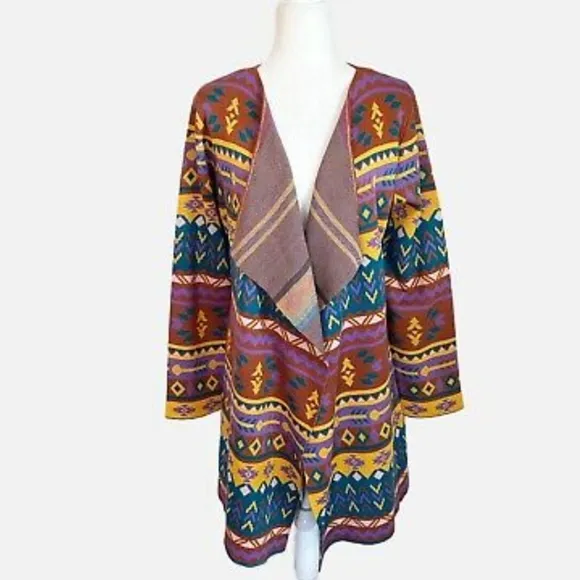 Savanna Jane The Bella Tarwin Aztec Open Front Southwestern Cardigan Sweater EUC