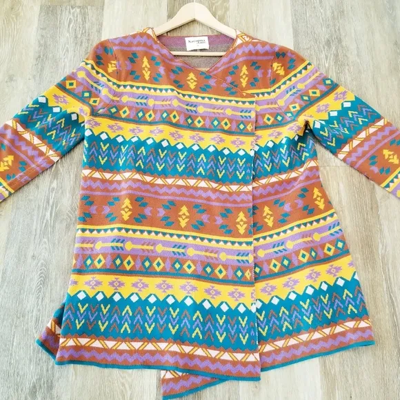 Savanna Jane The Bella Tarwin Aztec Open Front Southwestern Cardigan Sweater EUC