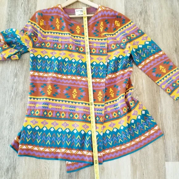 Savanna Jane The Bella Tarwin Aztec Open Front Southwestern Cardigan Sweater EUC