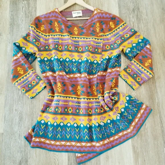 Savanna Jane The Bella Tarwin Aztec Open Front Southwestern Cardigan Sweater EUC
