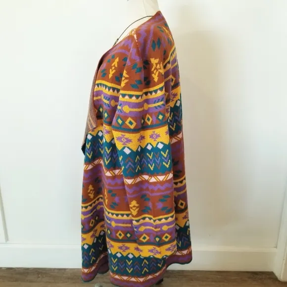 Savanna Jane The Bella Tarwin Aztec Open Front Southwestern Cardigan Sweater EUC