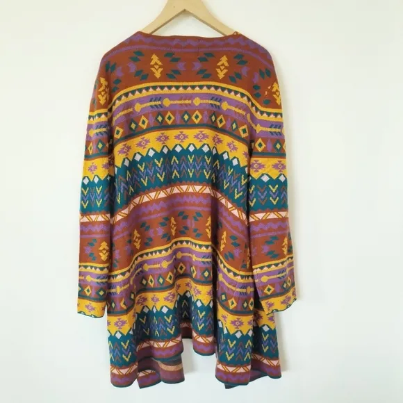 Savanna Jane The Bella Tarwin Aztec Open Front Southwestern Cardigan Sweater EUC