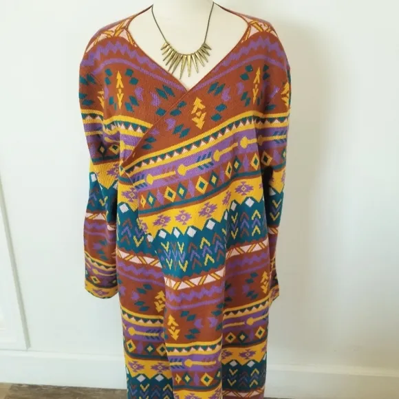 Savanna Jane The Bella Tarwin Aztec Open Front Southwestern Cardigan Sweater EUC