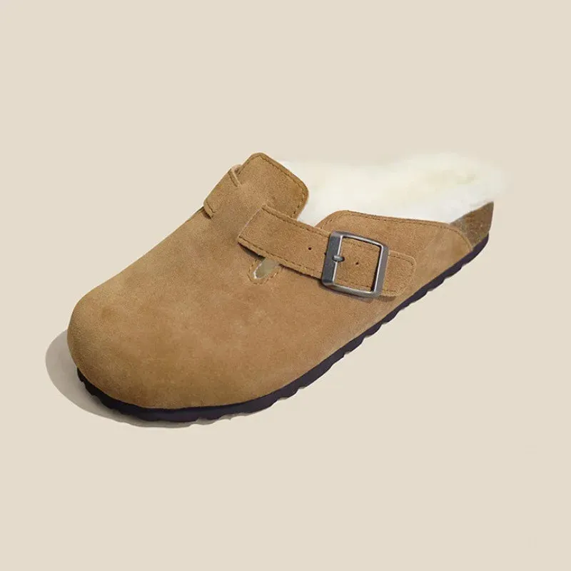Shevalues Fur Classic Clogs For Women Winter New Fashion Cork Insole Plush Slipper With Arch Support Cozy Home Furry Suede Mules