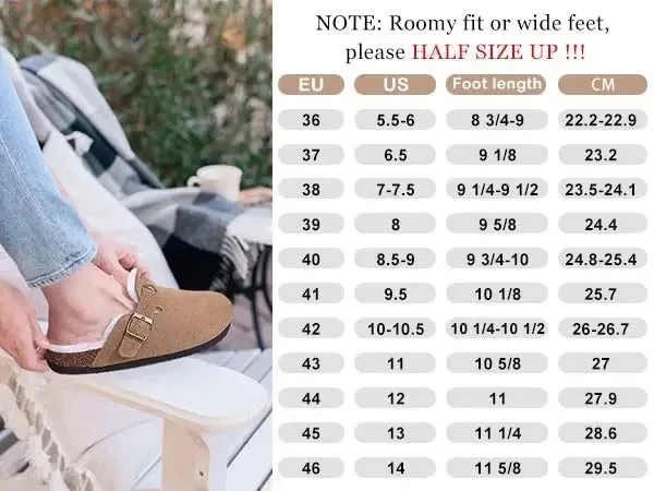 Shevalues Fur Classic Clogs For Women Winter New Fashion Cork Insole Plush Slipper With Arch Support Cozy Home Furry Suede Mules
