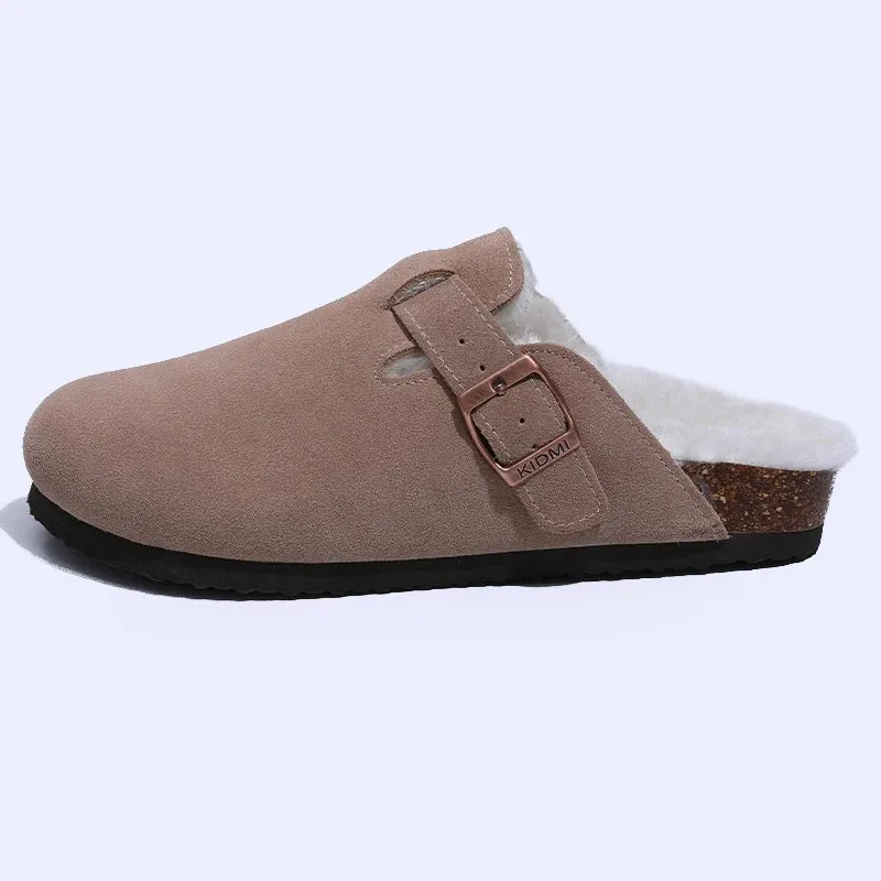 Shevalues Fur Classic Clogs For Women Winter New Fashion Cork Insole Plush Slipper With Arch Support Cozy Home Furry Suede Mules