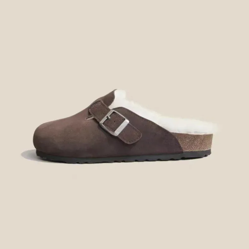 Shevalues Fur Classic Clogs For Women Winter New Fashion Cork Insole Plush Slipper With Arch Support Cozy Home Furry Suede Mules