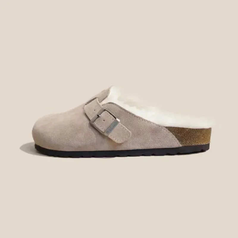 Shevalues Fur Classic Clogs For Women Winter New Fashion Cork Insole Plush Slipper With Arch Support Cozy Home Furry Suede Mules