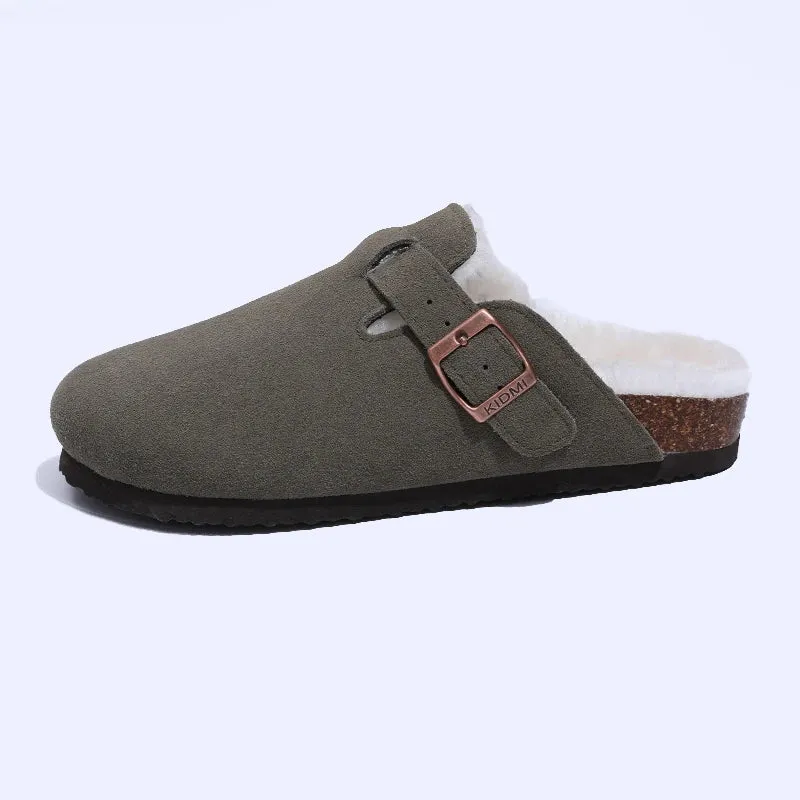 Shevalues Fur Classic Clogs For Women Winter New Fashion Cork Insole Plush Slipper With Arch Support Cozy Home Furry Suede Mules