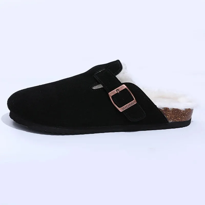Shevalues Fur Classic Clogs For Women Winter New Fashion Cork Insole Plush Slipper With Arch Support Cozy Home Furry Suede Mules
