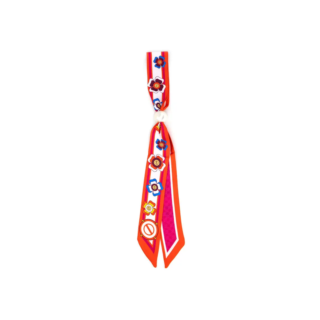 Silk Print Scarf with Pearl