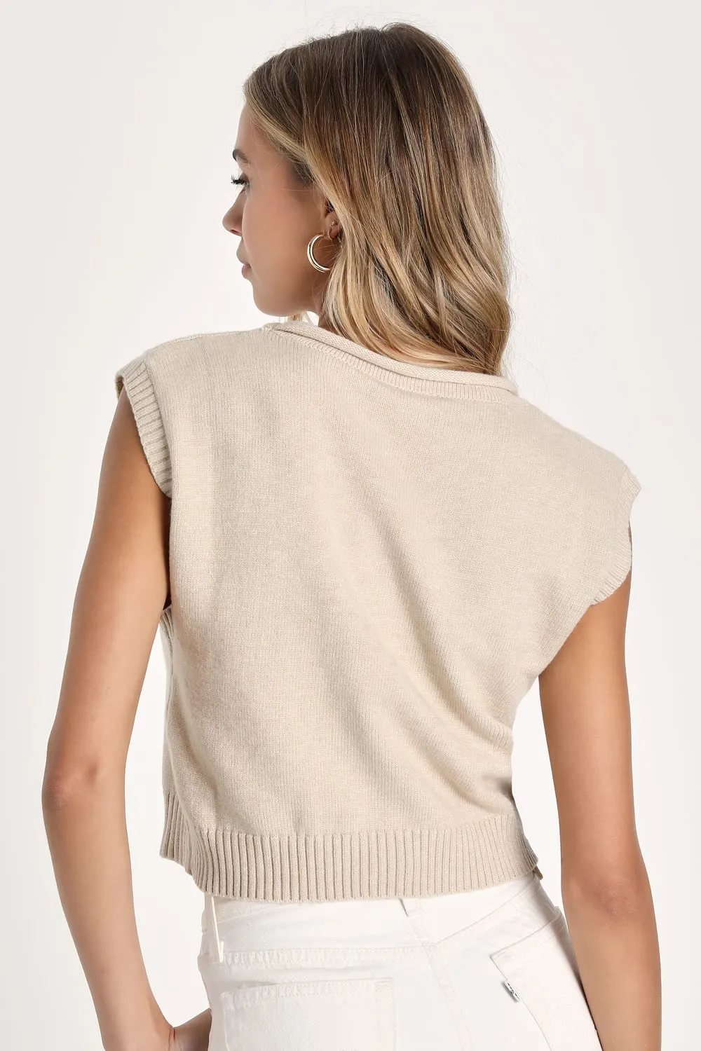SLEEVELESS SCOOP NECK SWEATER TOP-OATMEAL