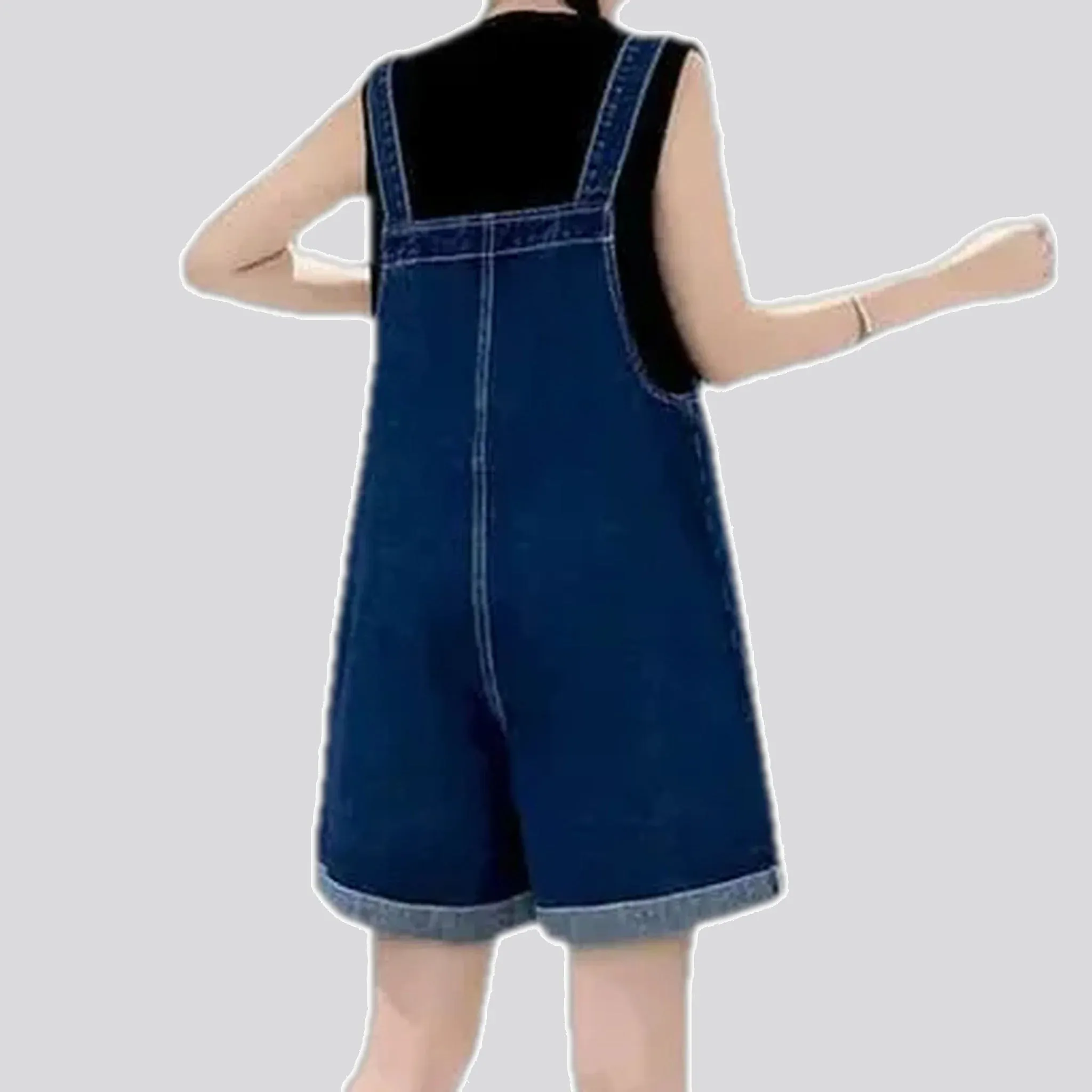 Slouchy fit rolled hems jean overall for ladies