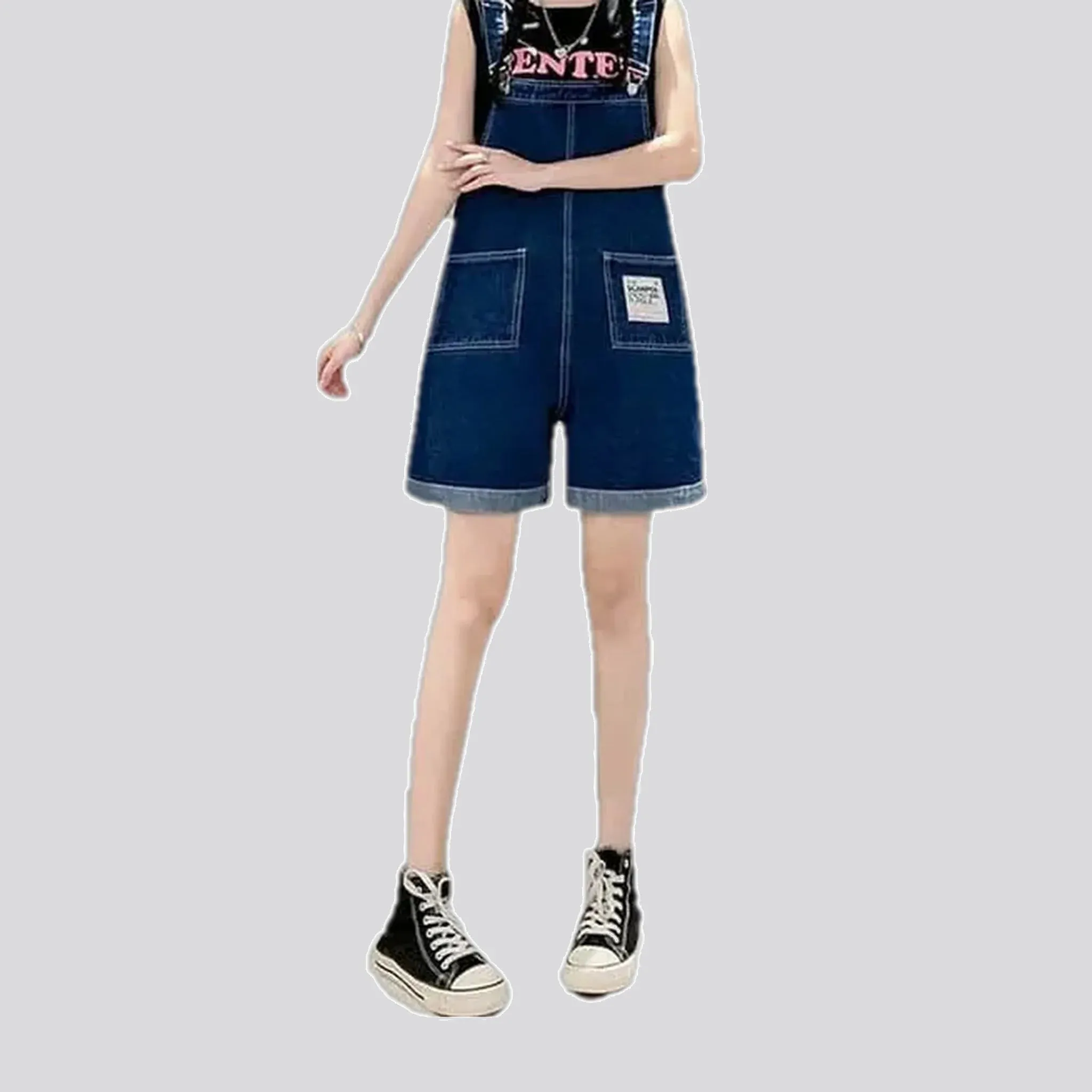 Slouchy fit rolled hems jean overall for ladies