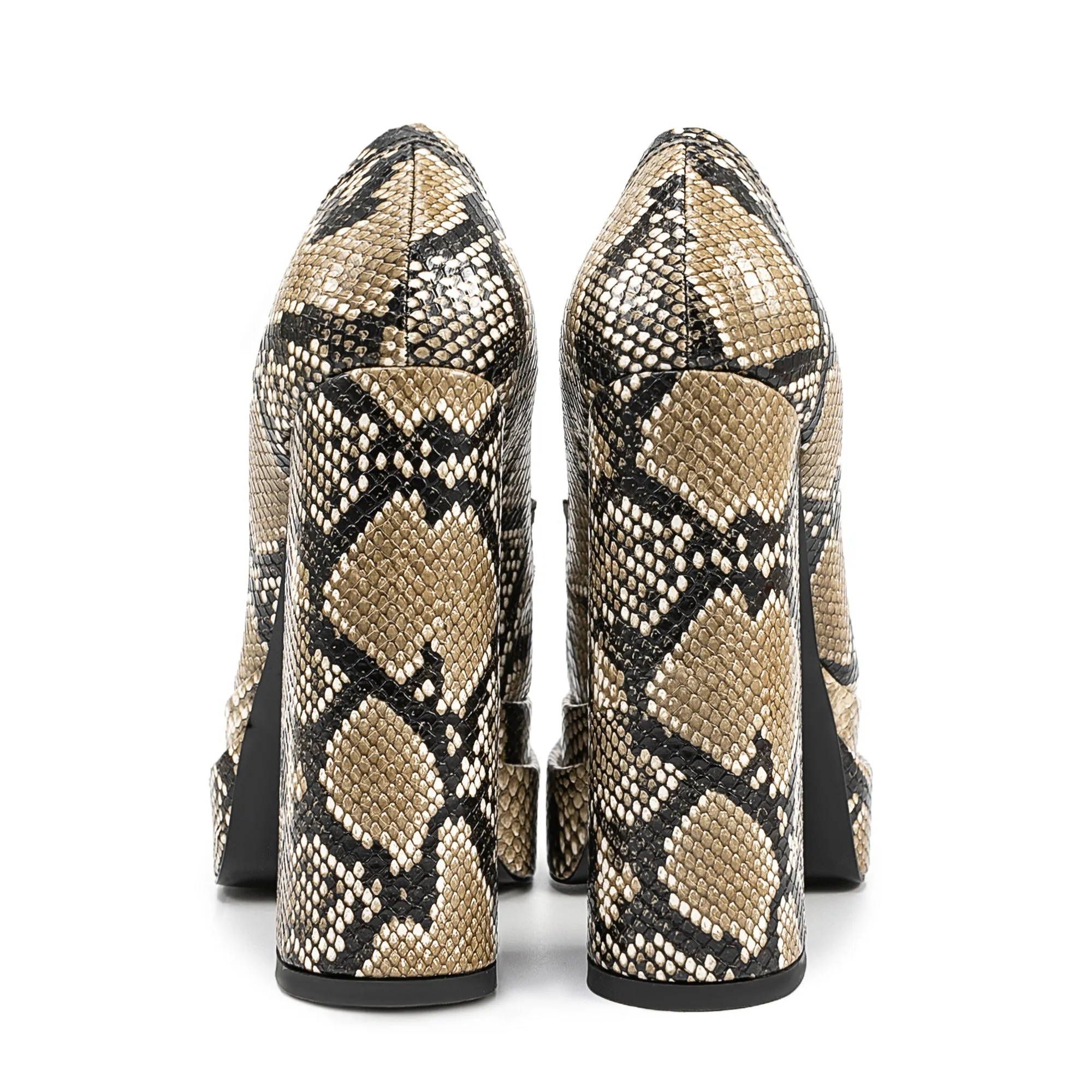Snakeskin Pattern Chunky High Heel Platform Apricot Women's Loafers