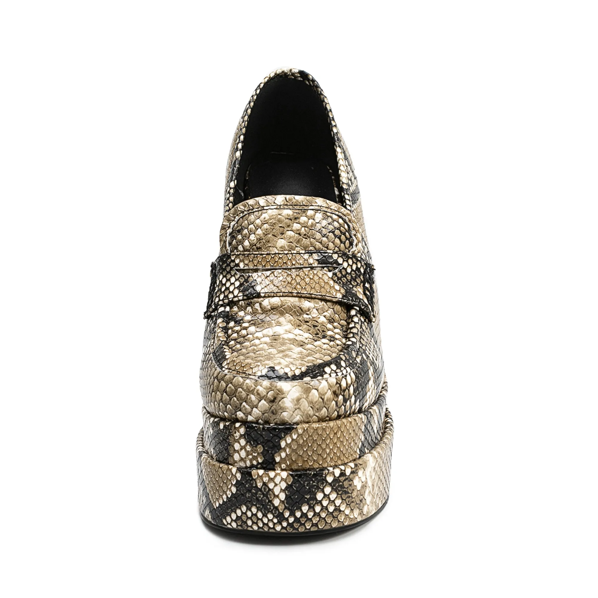 Snakeskin Pattern Chunky High Heel Platform Apricot Women's Loafers