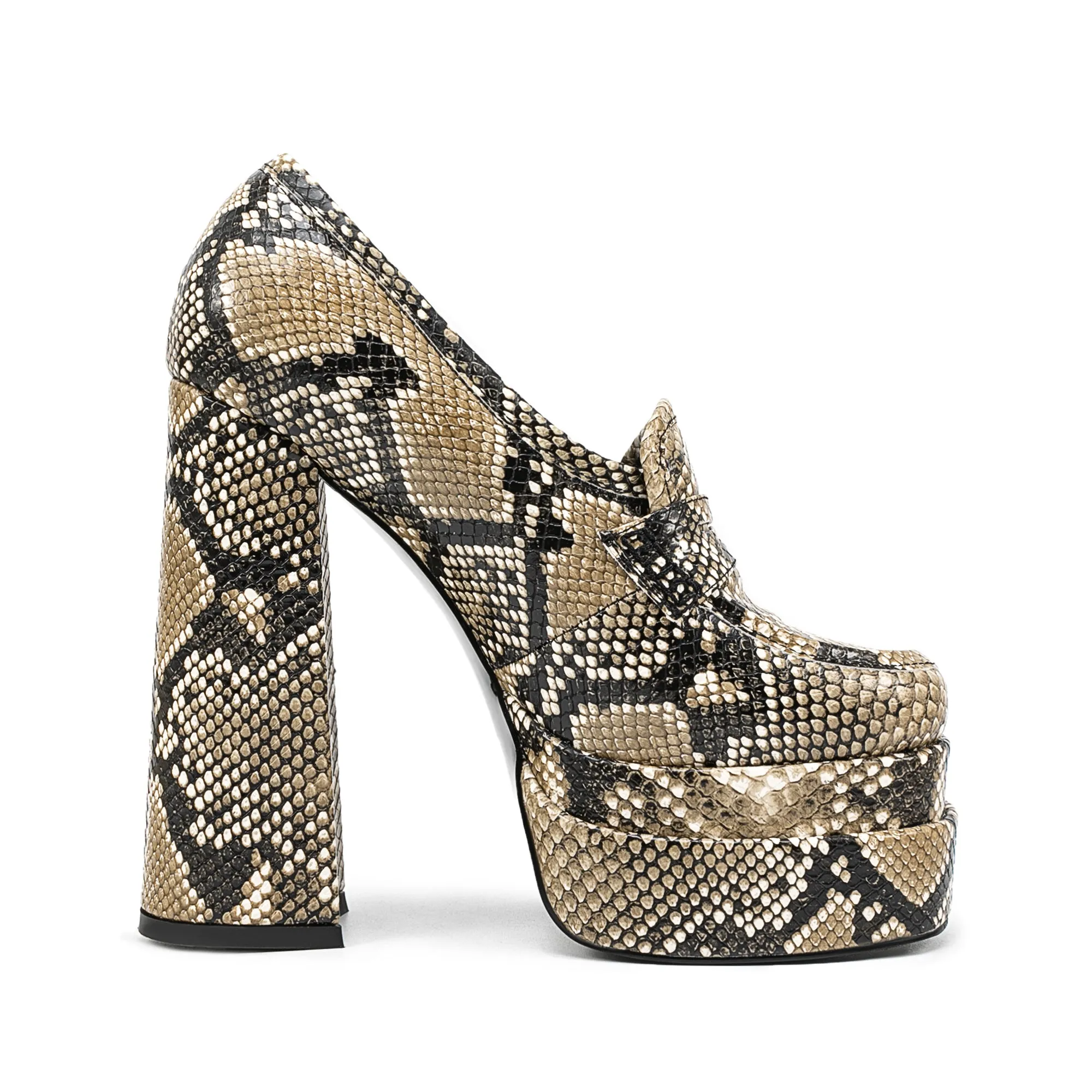Snakeskin Pattern Chunky High Heel Platform Apricot Women's Loafers