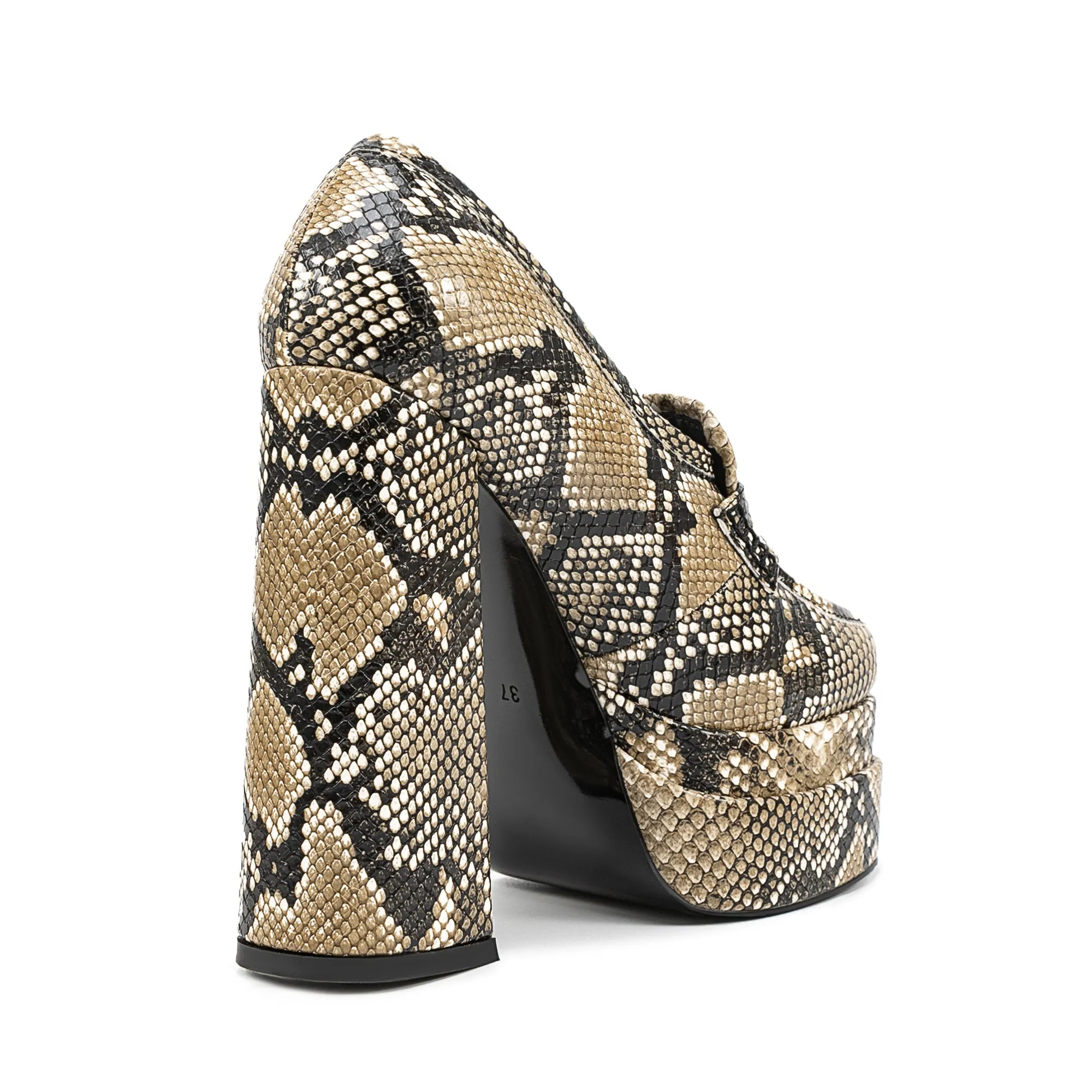 Snakeskin Pattern Chunky High Heel Platform Apricot Women's Loafers