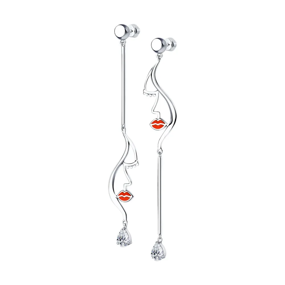 SOKOLOV - Original Silver Drop Earrings With Enamel And CZ