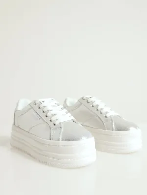 Stavi Stacked Platform Lace-Up Sneaker - Silver
