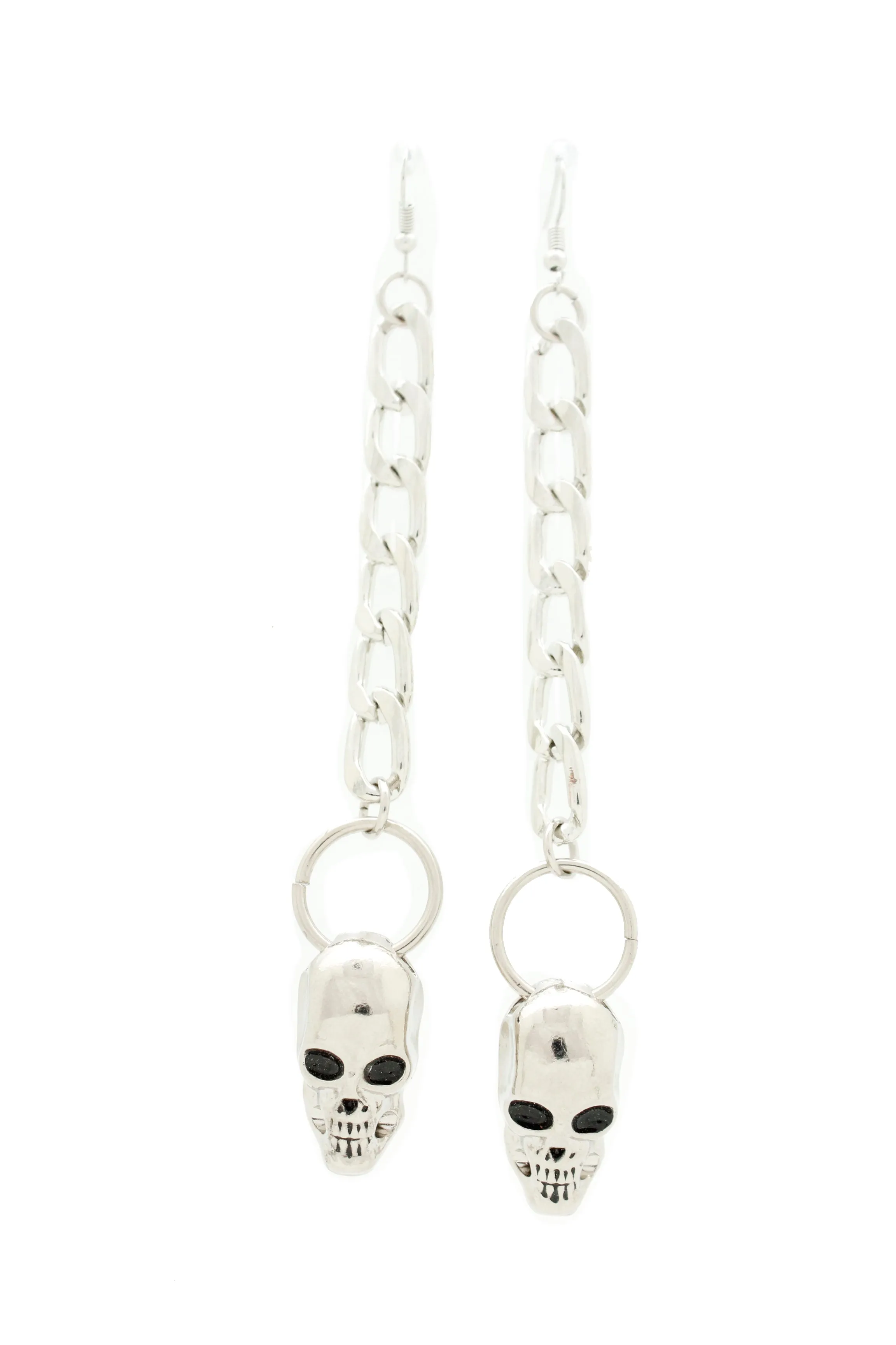 Street Earring Set Silver Metal Chain Skeleton Skull Charm Biker Rocker
