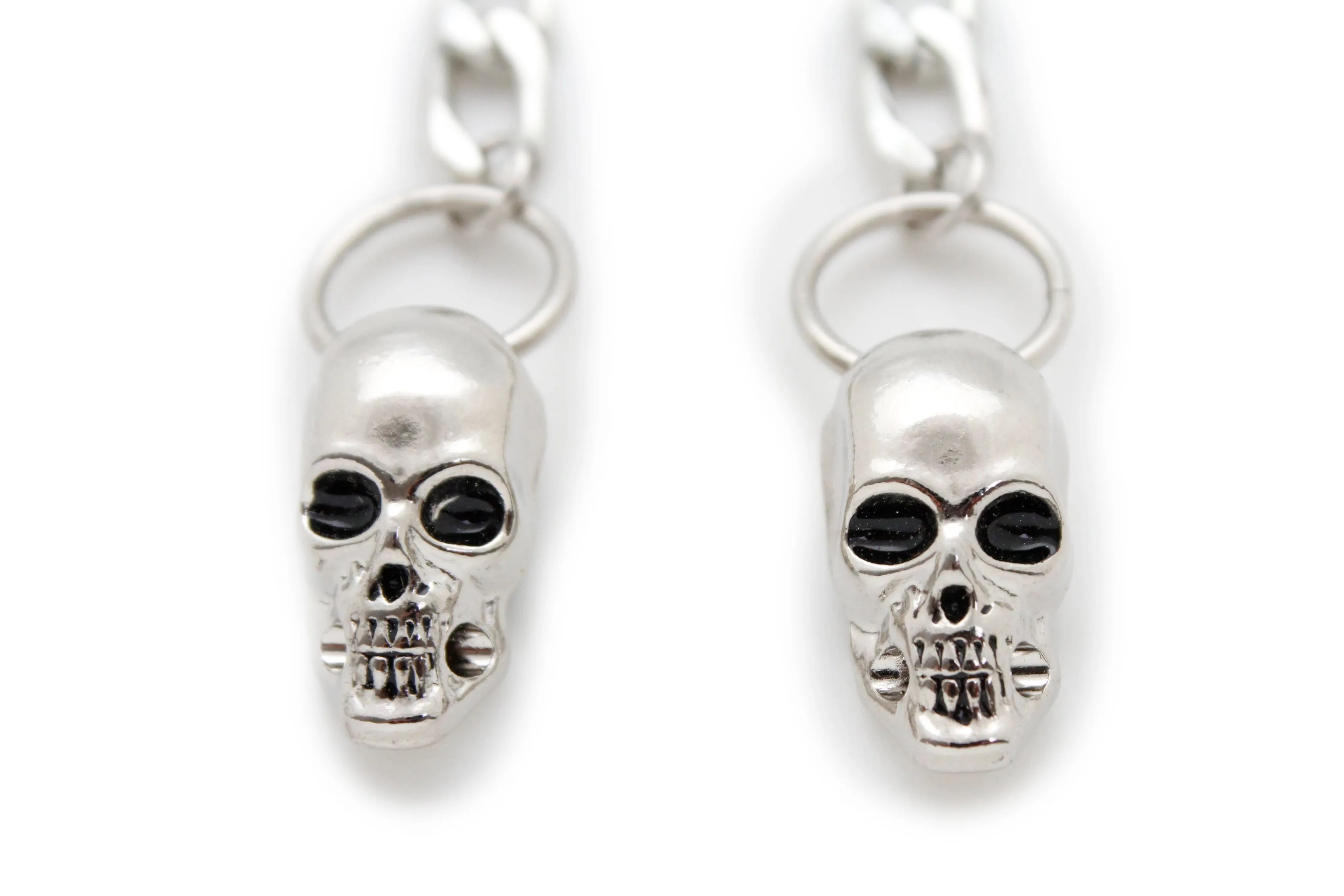 Street Earring Set Silver Metal Chain Skeleton Skull Charm Biker Rocker