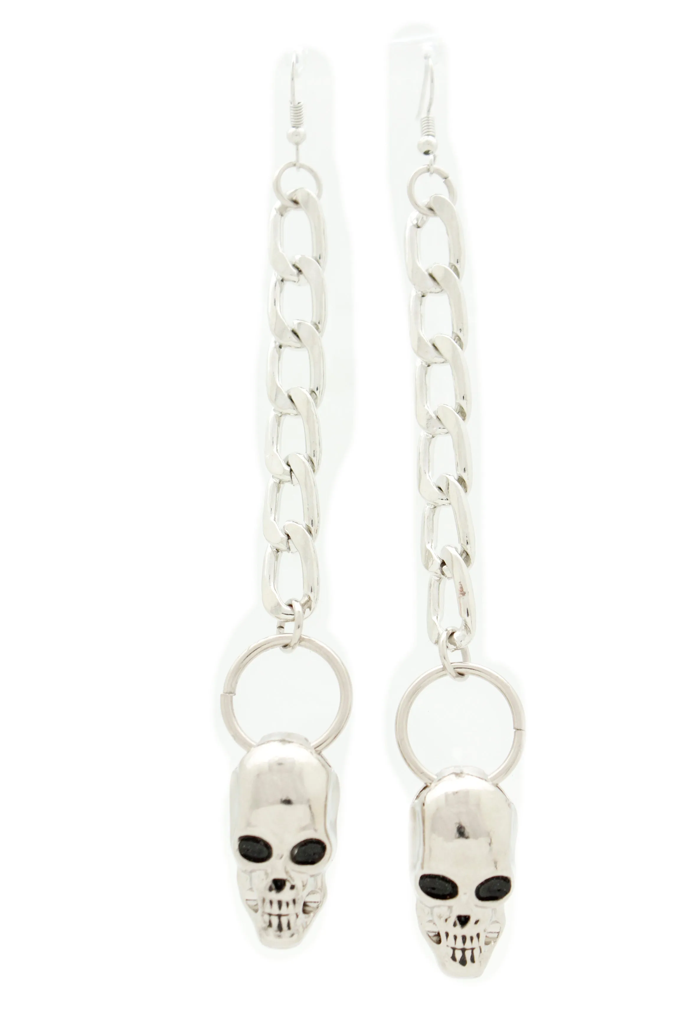 Street Earring Set Silver Metal Chain Skeleton Skull Charm Biker Rocker