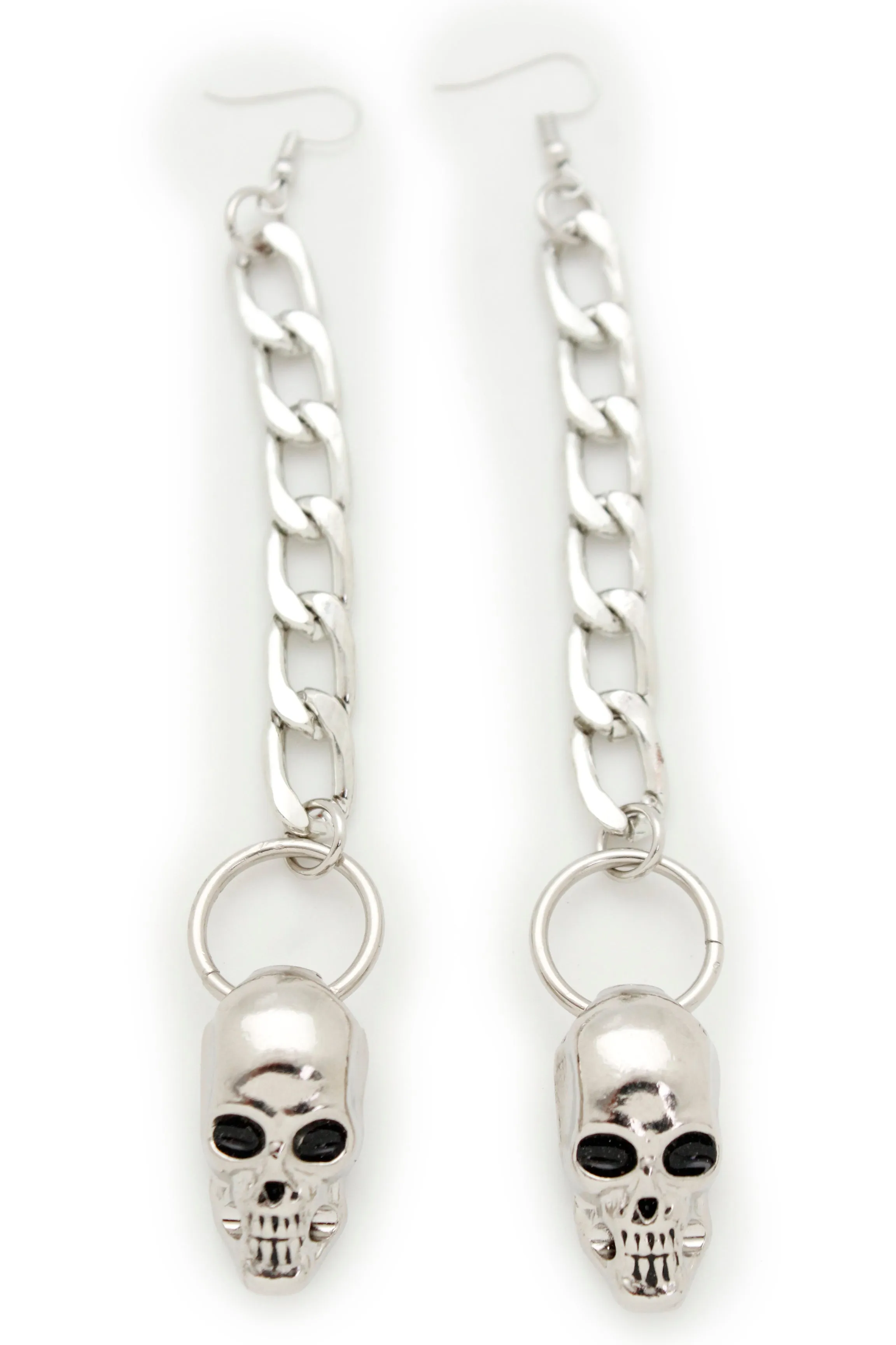 Street Earring Set Silver Metal Chain Skeleton Skull Charm Biker Rocker