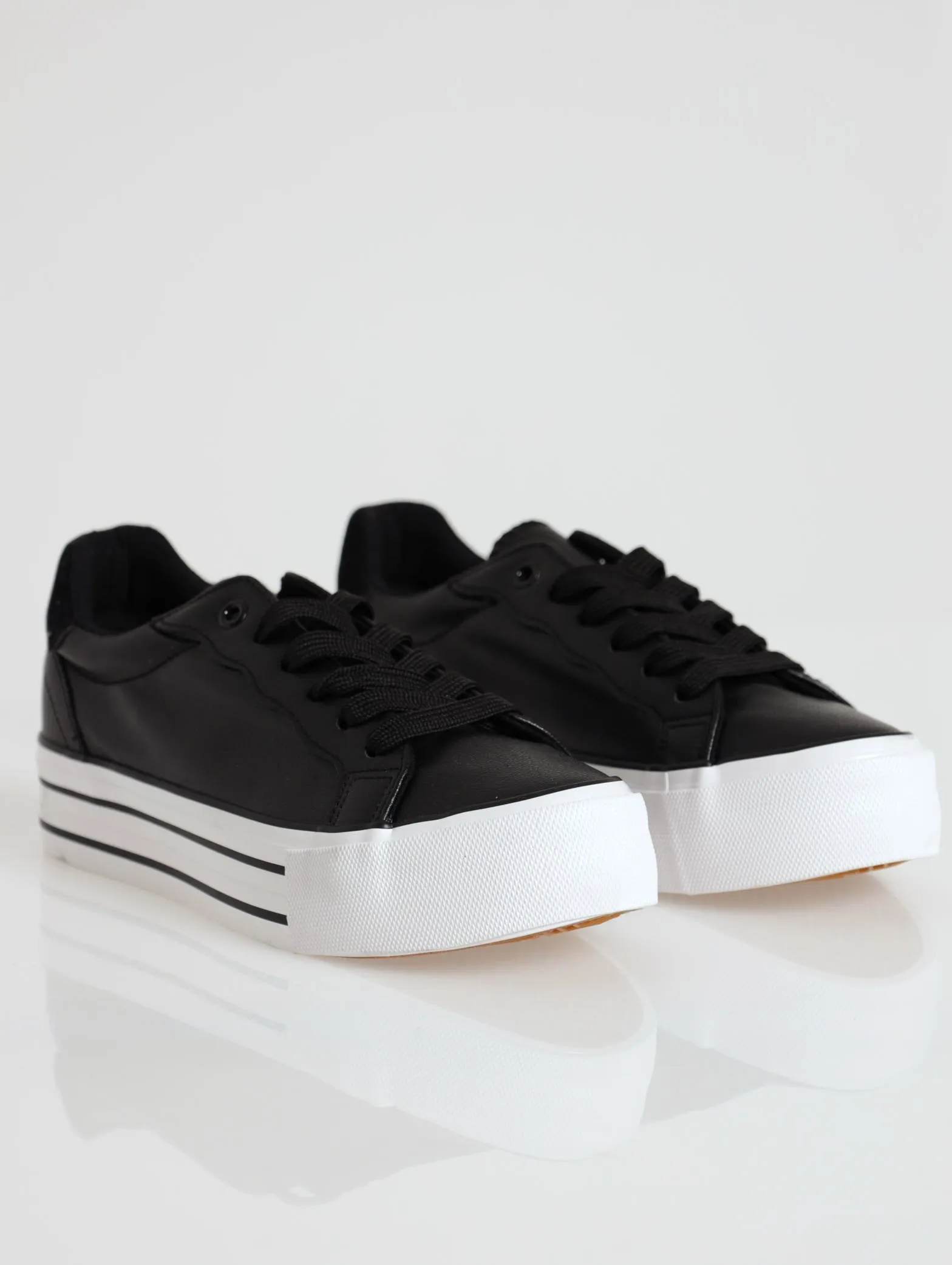 Stripped Platform Street Sneaker - Black