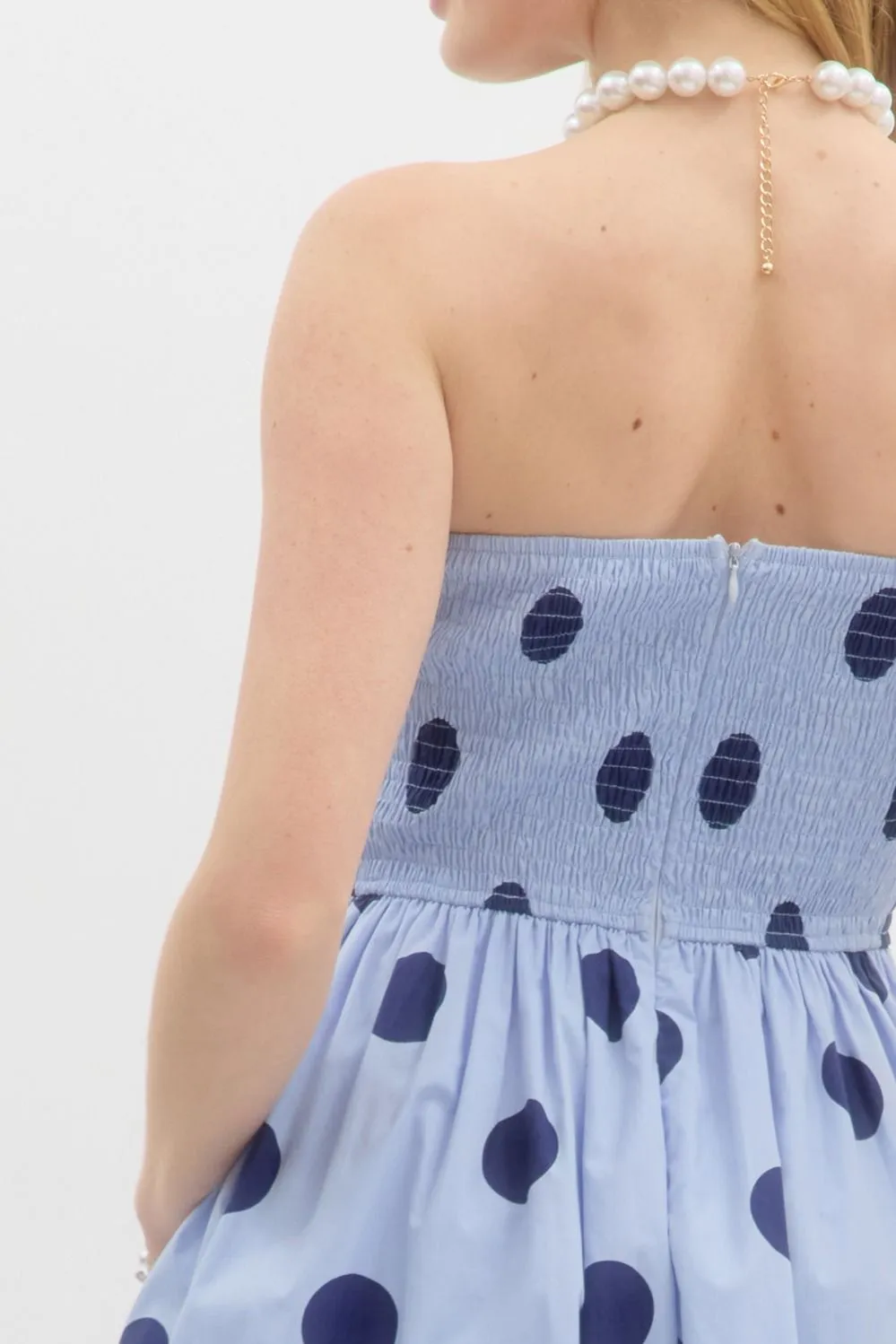 The Audrey Polka Dot Midi Dress in Blue