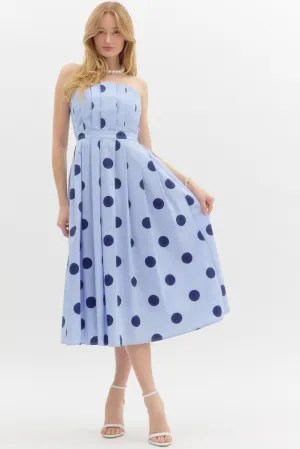 The Audrey Polka Dot Midi Dress in Blue
