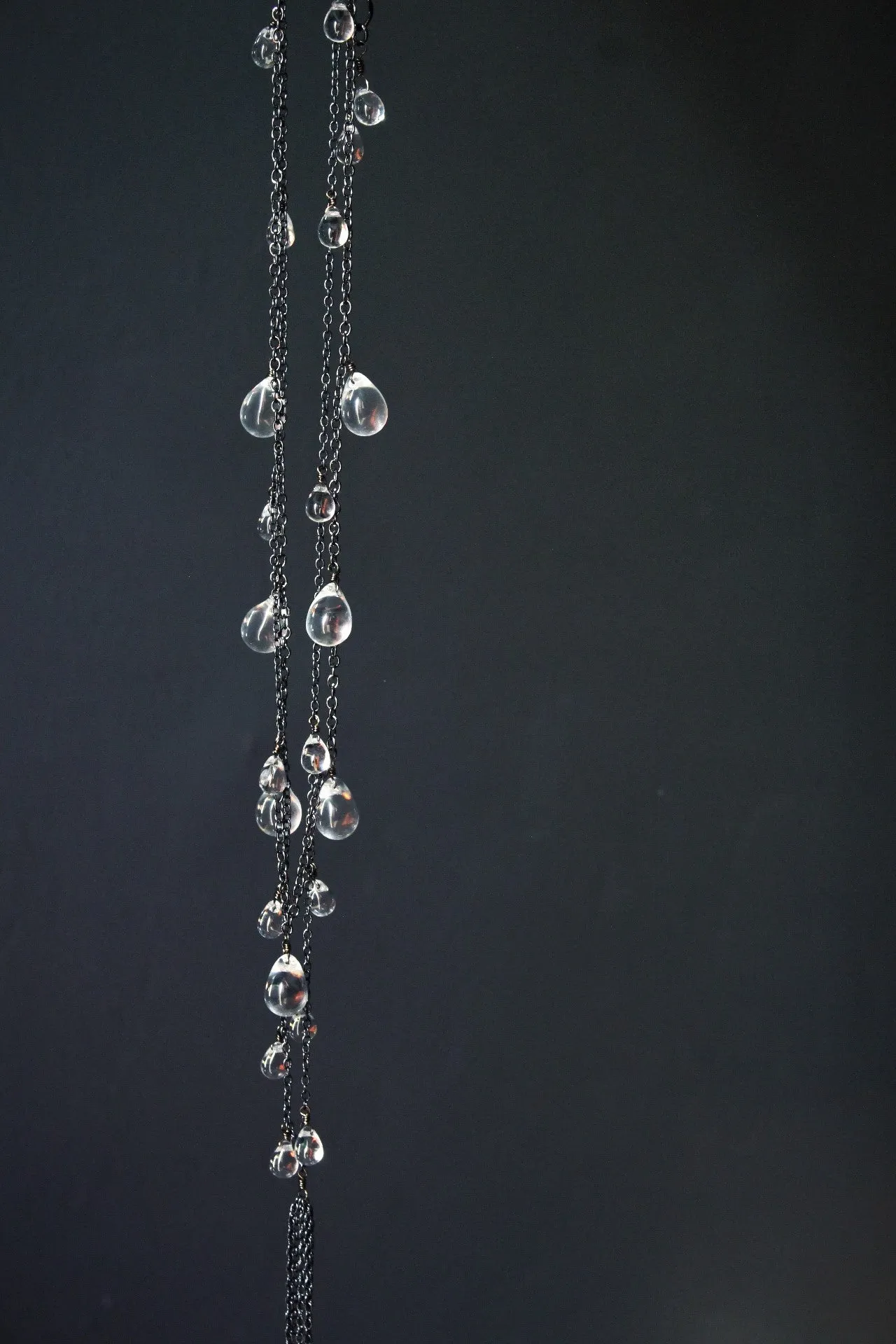 The Rain Minder. Storyteller Series. Layered Glass Drop & Gunmetal Necklace.