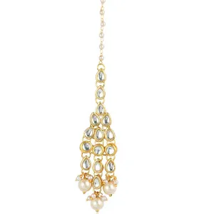 Traditional Gold Plated Pearl Beads Kundan Maangtikka For Women
