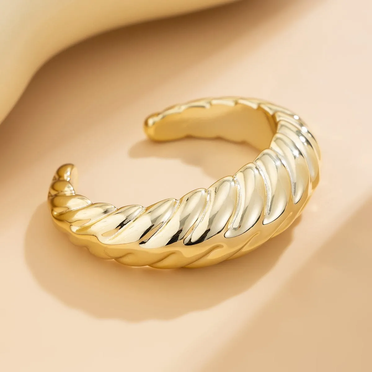 Trendy Gold Silver Tone Glossy Twisted Bangle Bracelet