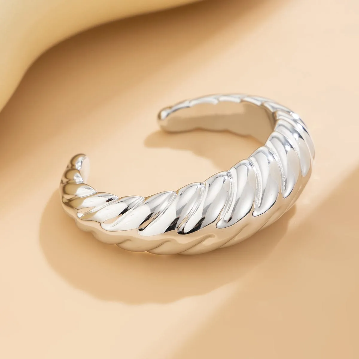 Trendy Gold Silver Tone Glossy Twisted Bangle Bracelet