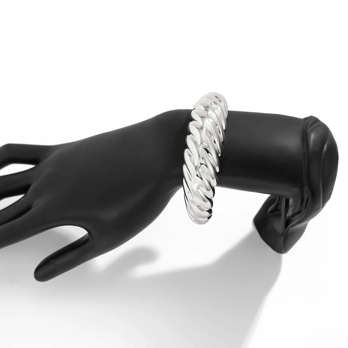 Trendy Gold Silver Tone Glossy Twisted Bangle Bracelet