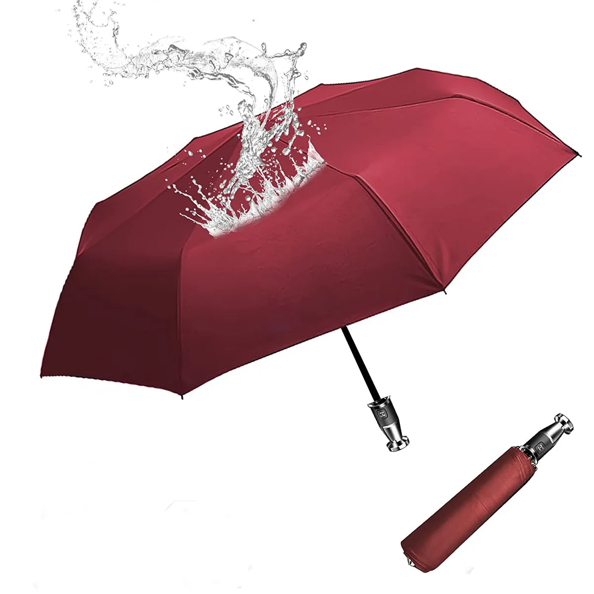 Umbrella for All Cars, 10 Ribs Umbrella Windproof Automatic Folding Umbrella, One-handed use, Rain and Sun Protection, Car Accessories HA13993