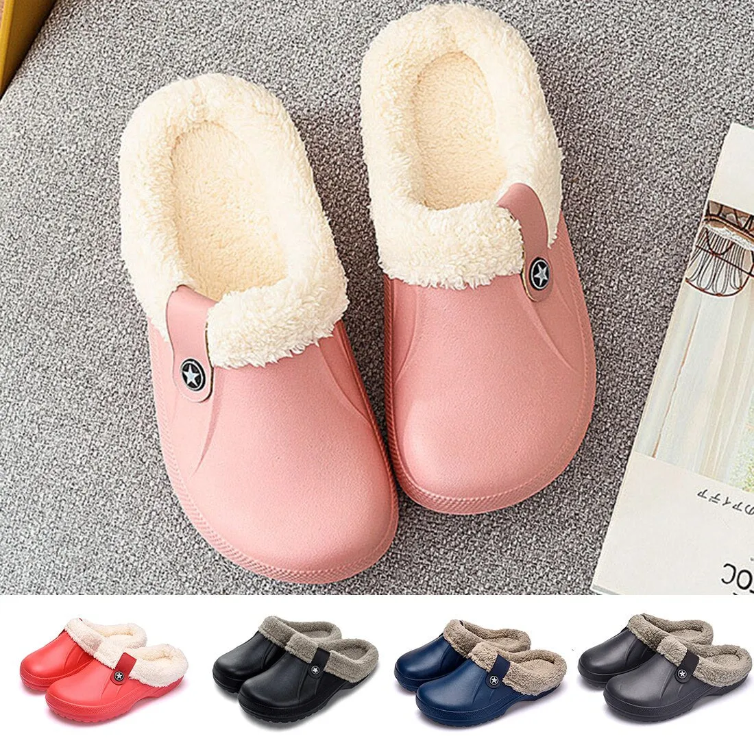 Unisex Home Winter Clogs Indoor Fur Warm Slippers