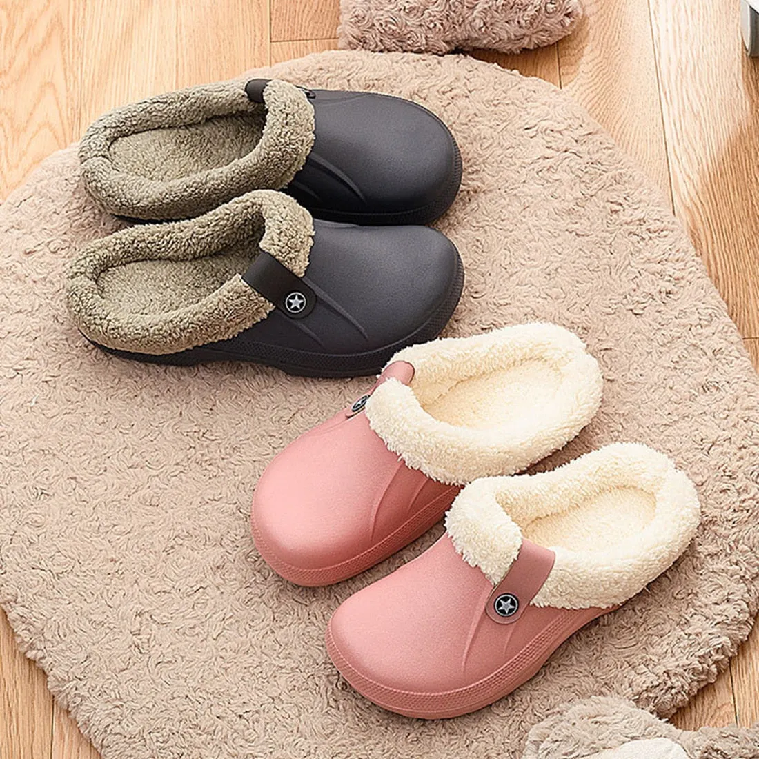 Unisex Home Winter Clogs Indoor Fur Warm Slippers