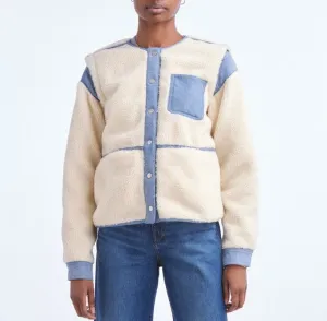 Veronica Beard Sherpa and Denim Jacket - Cream