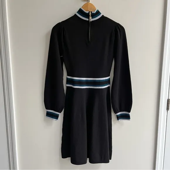 [vince camuto] mock neck long sleeve fit &amp; flare colorblock dress black XS