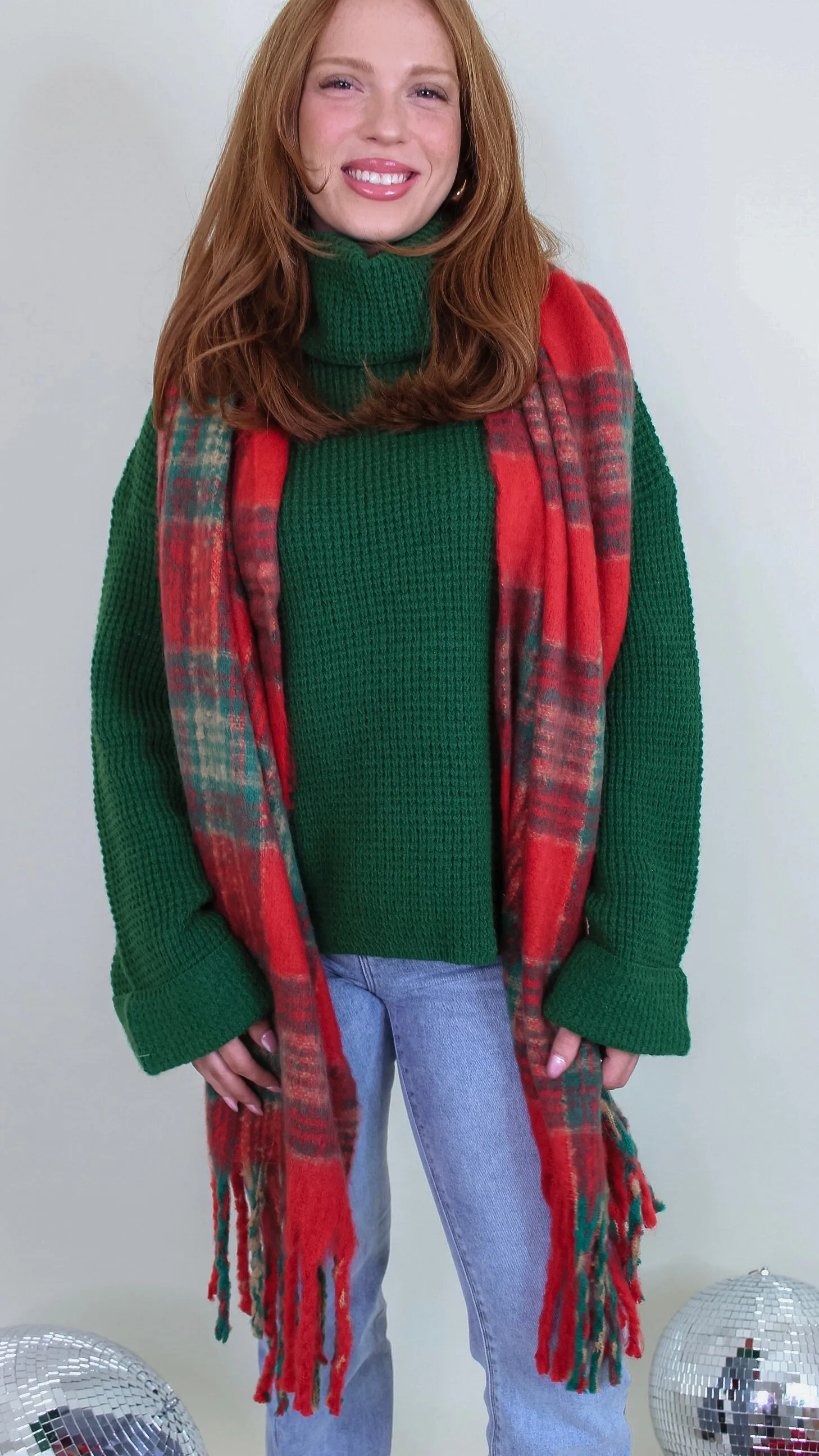 Vintage Holiday Red Plaid Fleece Scarf