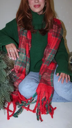 Vintage Holiday Red Plaid Fleece Scarf