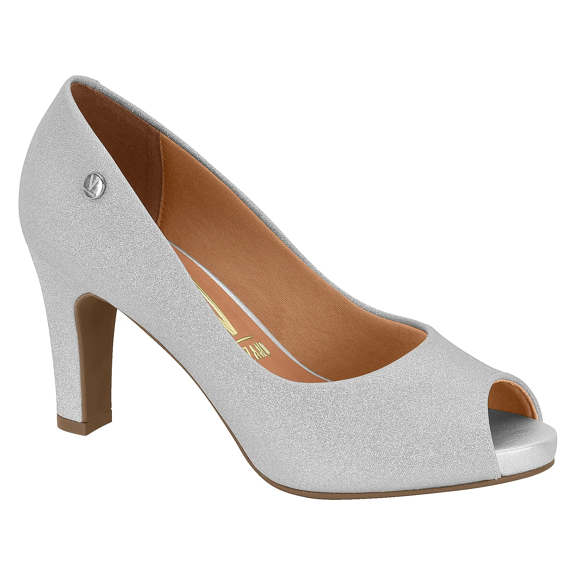 Vizzano 1840-300 Mid Heel Peeptoe Pump in Silver Shine