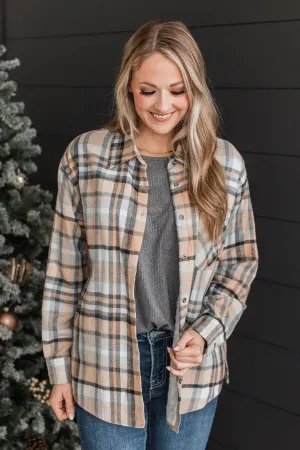 Warm In Winter Plaid Jacket- Taupe & Grey
